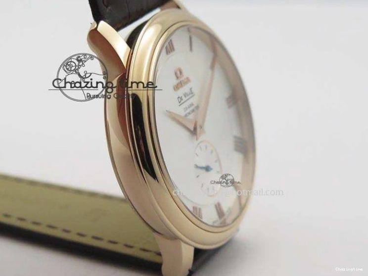 0207 Popular De Ville MK 1:1 Best Edition RG White Dial On Black Leather Asian Seagull T1701 (Sec@6) 8237